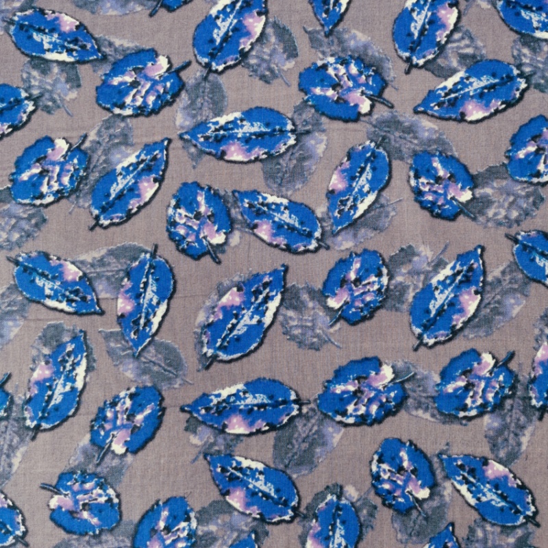 Printed Egyptian Cotton - Blue Leaves on Mauve